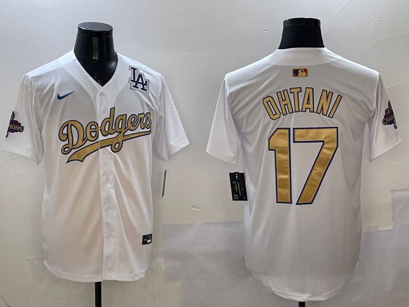 Men Los Angeles Dodgers #17 Ohtani White Champion gold character 2025 Nike MLB Jersey style 23->los angeles dodgers->MLB Jersey